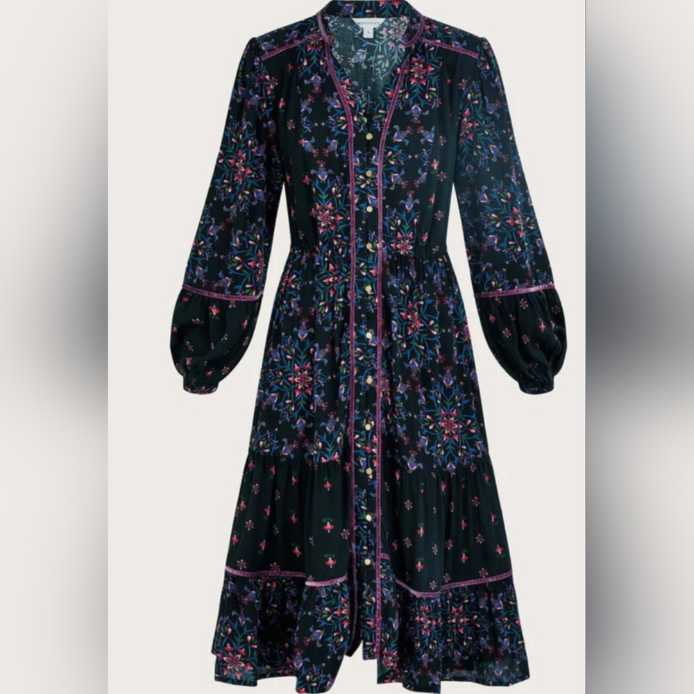 Monsoon Velvet Trim Dress Black - Picture 1 of 16